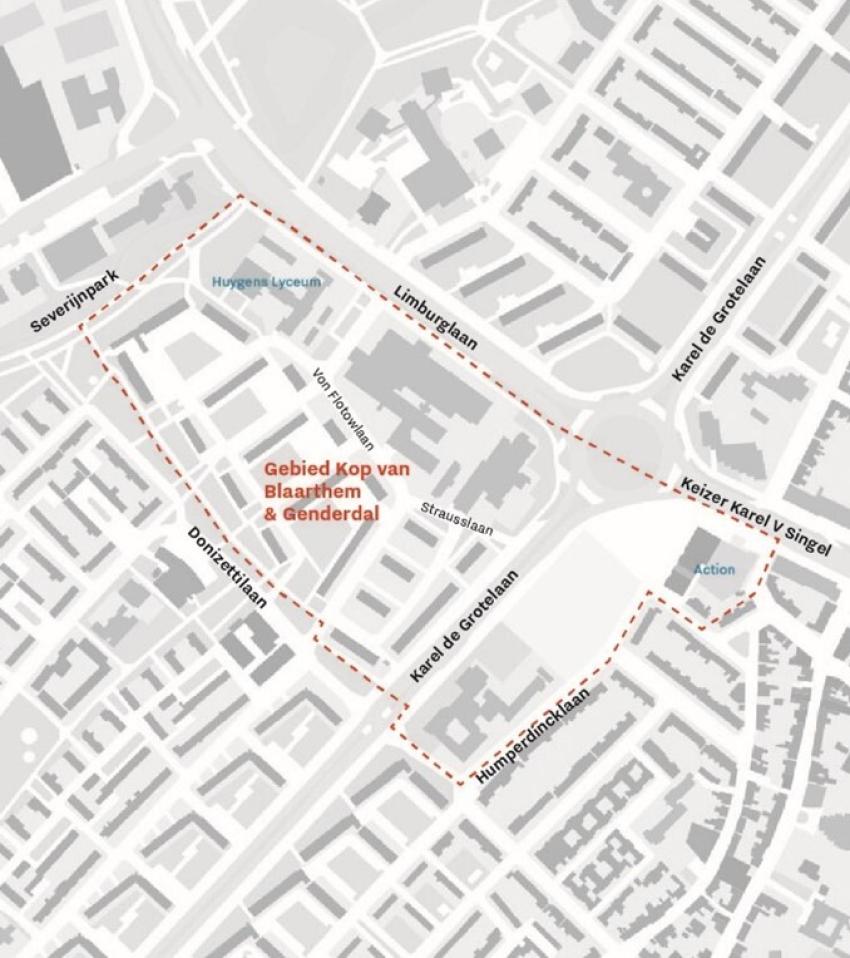 Plattegrond van gebied Kop van Blaarthem en Genderdal