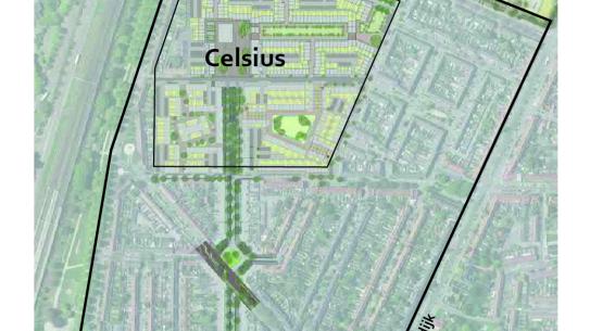 Plattegrond  Woensel-West met  Edisonstraat als ruggengraat van de wijk, klik voor een vergroting